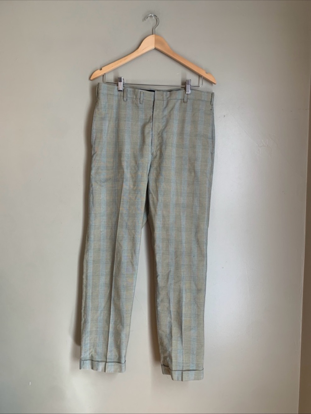 Vtg Levi’s Sta-Prest Slacks Mens 34x29 Tan Plaid 60s 70s Straight Pants Cuff